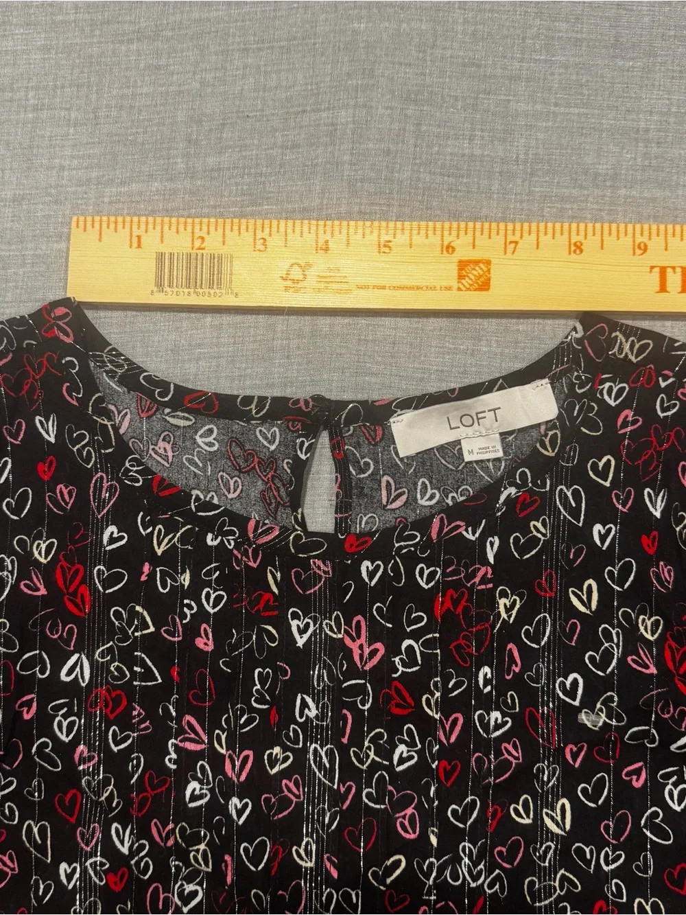 LOFT Black Heart-Print Blouse with Pink & Red Accents